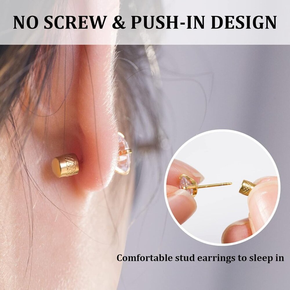 Threadless Flat Back Stud Earrings, 6 Pairs Titan… - image 3